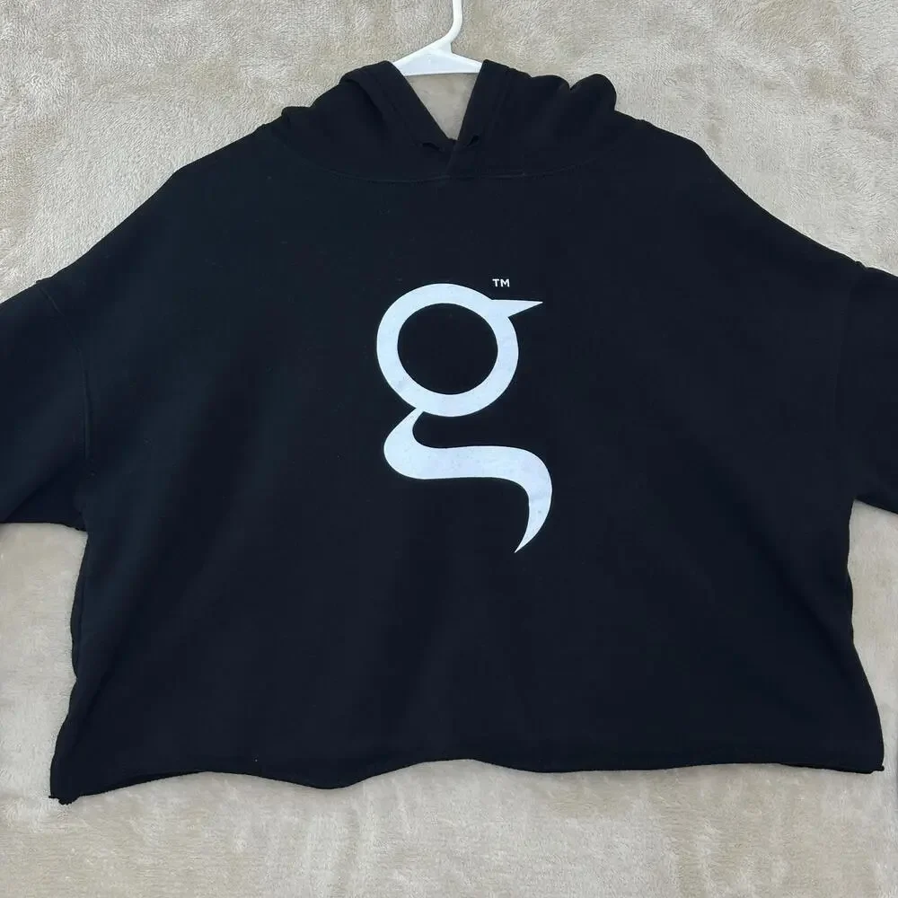 Bella + Canvas Hoodie Womens XL Black Cropped Cigar Warning Graphic Logo Fleece